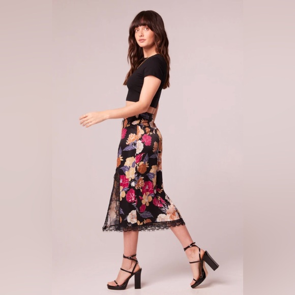 BAND OF THE FREE LILOU BLACK FLORAL LACE SLIP MIDI SKIRT (S) NWT - Picture 4 of 10